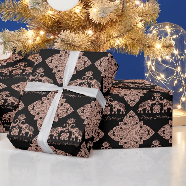 Thailand Elephant Glad helg Gift Rosa & Black Presentpapper (Helgdagar)