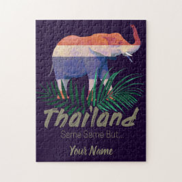 Thailand Elephant med Flagga och Jungle löv Pussel