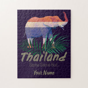 Thailand Elephant med Flagga och Jungle löv Pussel