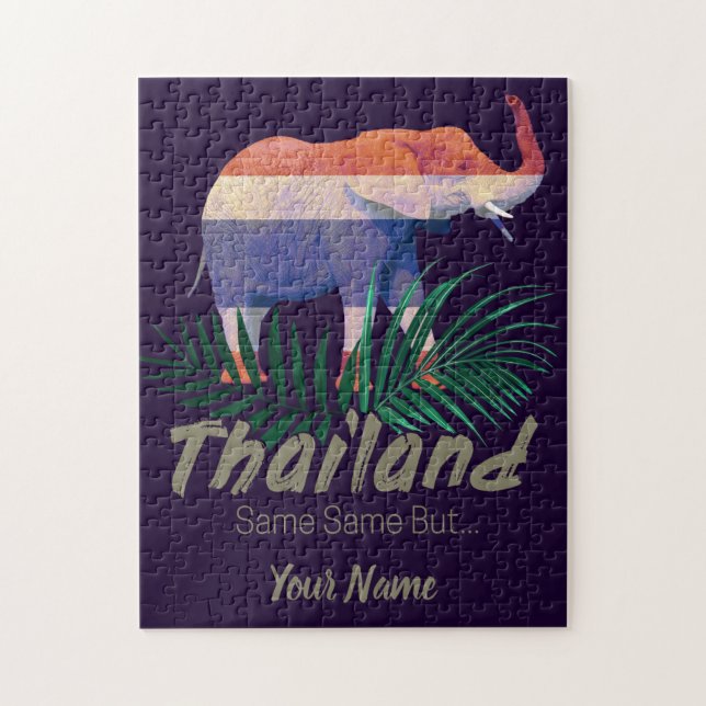 Thailand Elephant med Flagga och Jungle löv Pussel (Vertikal)