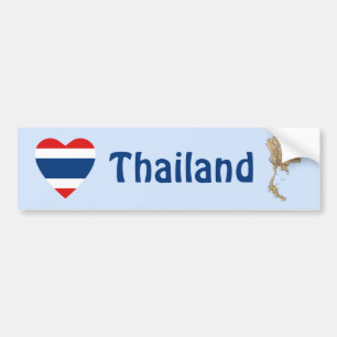Thailand Flagga Heart + Karta Bumper Sticker Bildekal