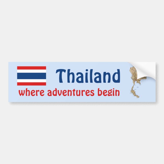 Thailand Flagga + Karta Bumper Sticker Bildekal (Framsidan)