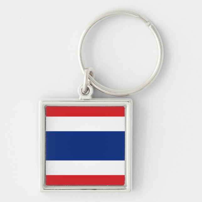 Thailand Flagga Keychain Fyrkantig Silverfärgad Nyckelring (Framsidan)