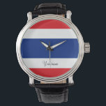Thailand flagga thai armbandsur<br><div class="desc">Thailand flagga Thailand Konungariket Thailands flagga uppvisar fem ränder i vågrät rött,  vitt,  blått,  vitt och rött,  där det centrala blåa rand är dubbelt så stort som de övriga fyra. #thailand #thai #Krike #flagga</div>
