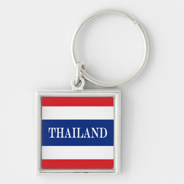 Thailand flagga thai fyrkantig silverfärgad nyckelring (Framsidan)