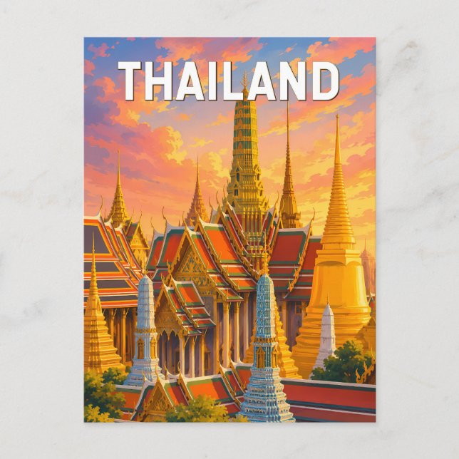 Thailand Illustration Resa Konst Vintage Vykort (Framsida)
