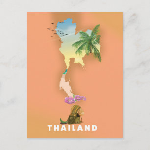 Thailand illustrerade karta vykort