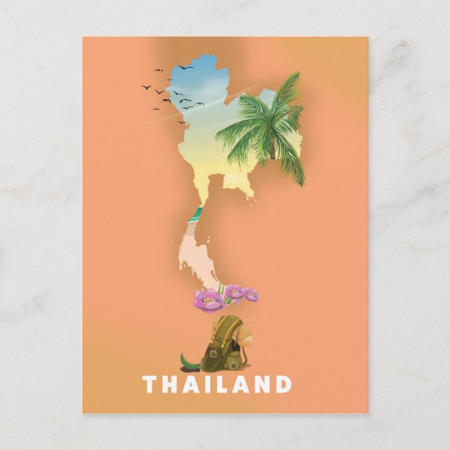 Thailand illustrerade karta vykort (Framsida)
