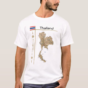 Thailand Karta + Flagga + avdelning T-Shirt