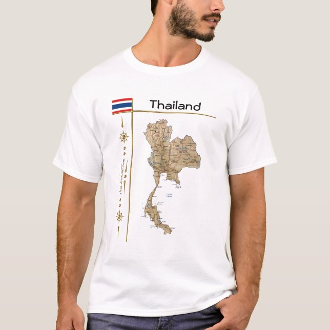 Thailand Karta + Flagga + avdelning T-Shirt (Framsida)