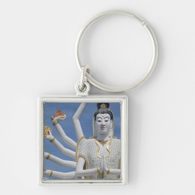 Thailand, Ko Samui alias Koh Samui). Wat Plai Fyrkantig Silverfärgad Nyckelring (Framsidan)