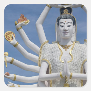 Thailand, Ko Samui (även känd som Koh Samui). Wat Fyrkantigt Klistermärke