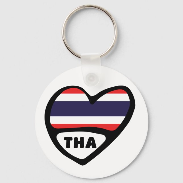 Thailand Land Code Flagga Heart Nyckelring, THA Nyckelring (Framsida)