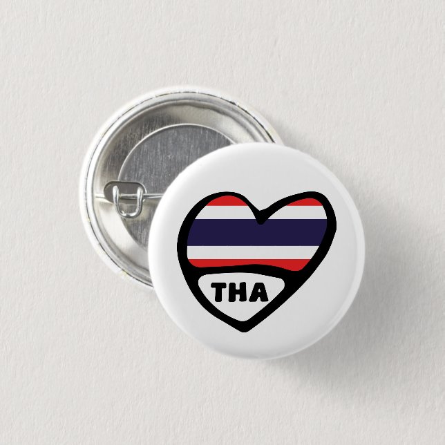 Thailand Land Code Flagga Heart Pin Badge, THA Knapp (Framsida & baksida)