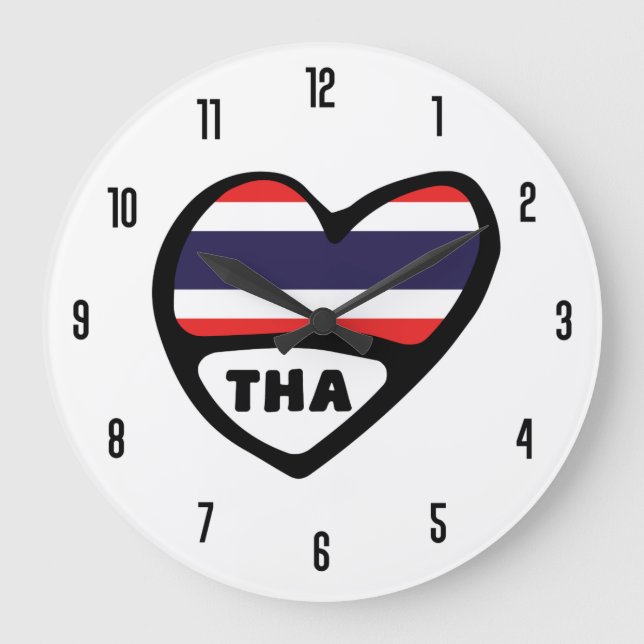 Thailand Land Code THA Flagga Heart Stor Klocka (Framsida)
