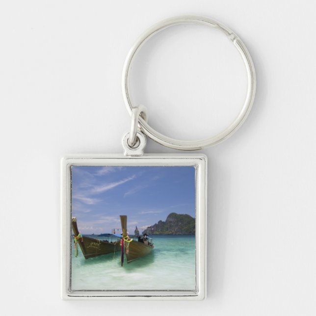 Thailand, Phi Phi Don-ön, Yong Kasem-stranden, Fyrkantig Silverfärgad Nyckelring (Framsidan)