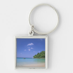 Thailand, Phuketön. Strand. Fyrkantig Silverfärgad Nyckelring