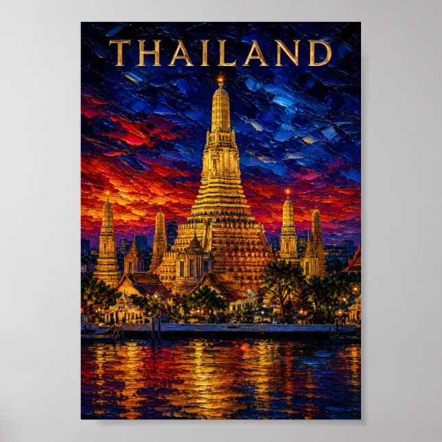 Thailand: Radiant Sunset Wat Arun Art Souvenir Poster (Framsidan)