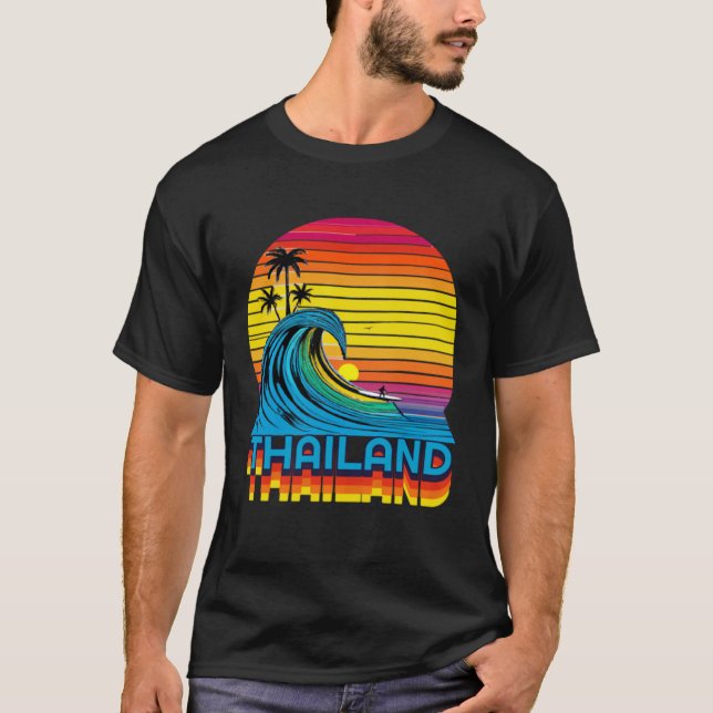 Thailand Retro Throwback Surf & Thai Beach Souveni T Shirt (Framsida)