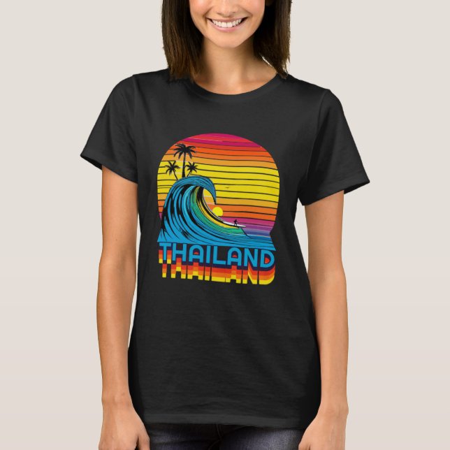 Thailand Retro Throwback Surf & Thai Beach Souveni T Shirt (Framsida)