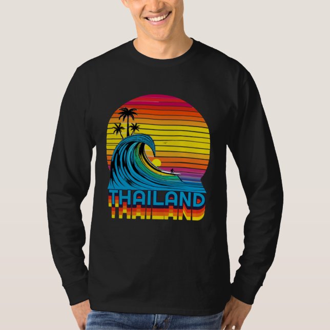 Thailand Retro Throwback Surf & Thai Beach Souveni T Shirt (Framsida)