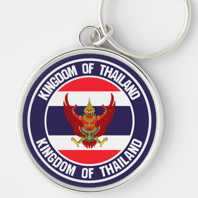 Thailand Round Emblem Rund Silverfärgad Nyckelring (Framsidan)