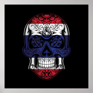 Thailand Skull och Ro Flagga Poster