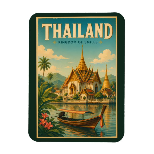Thailand tempel illustration resa konst vintage magnet (Vertikal)