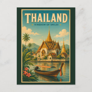 Thailand tempel illustration resekonst vintage vykort