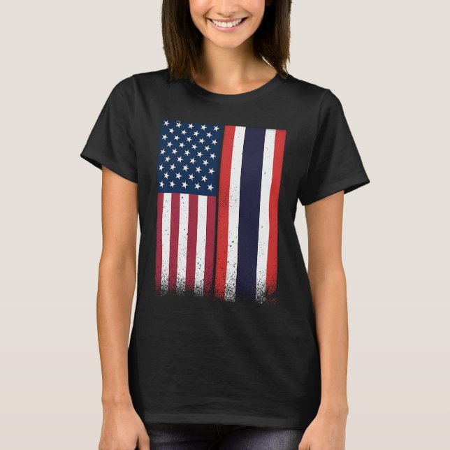 Thailand  Thai American Flags Proud USA Thailand T Shirt (Framsida)