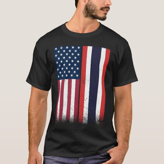 Thailand  Thai American Flags Proud USA Thailand T Shirt (Framsida)