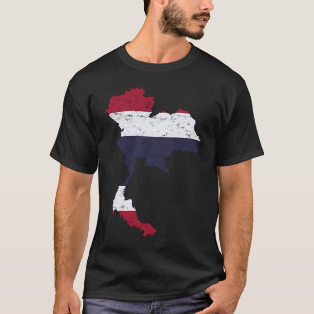 Thailand Thai Flag Map Silhouette Travel Vacation  T Shirt (Framsida)
