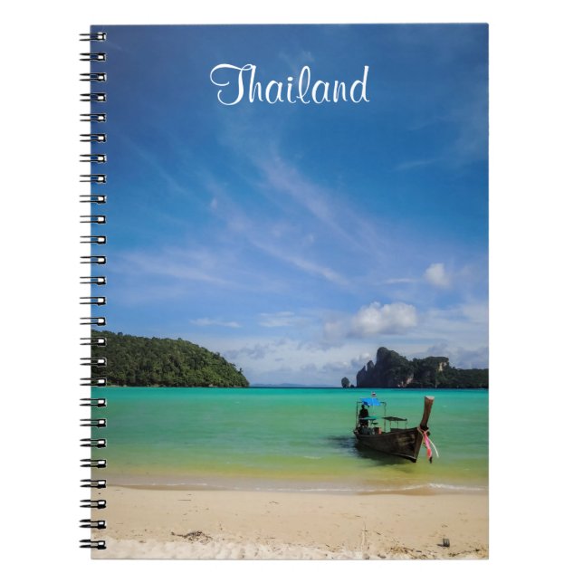Thailand Travel Beach Photo with FishBoat Anteckningsbok Med Spiral (Framsidan)
