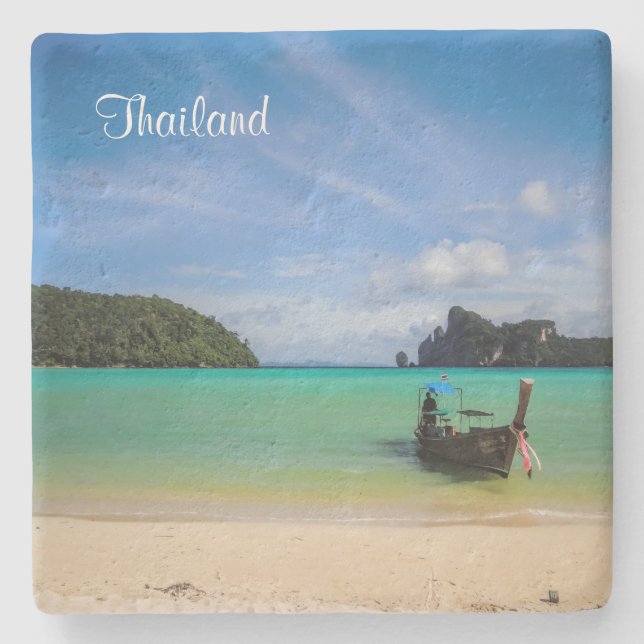 Thailand Travel Beach Photo with FishBoat Stenunderlägg (Framsidan)