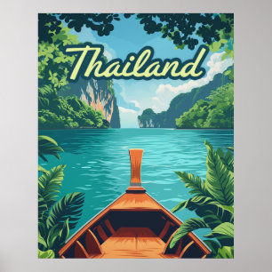Thailand Tropiska ön Long Svan Boat Vintage Poster