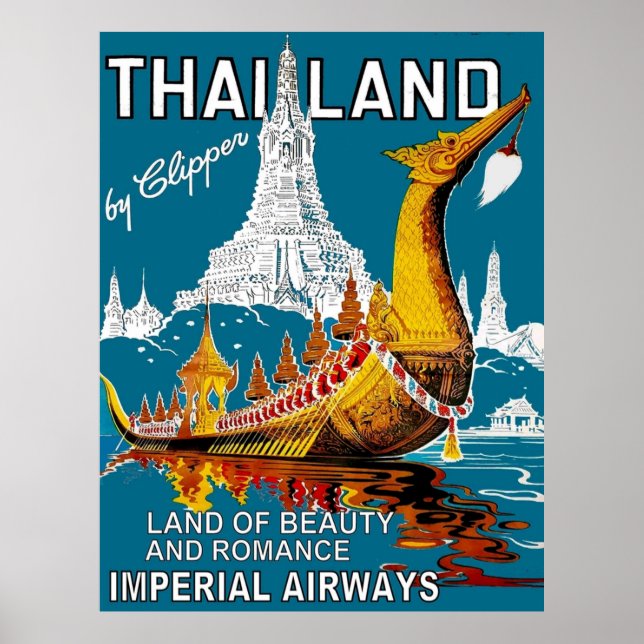 THAILAND Vintage Airline Travel Advertising Skriv  Poster (Framsidan)