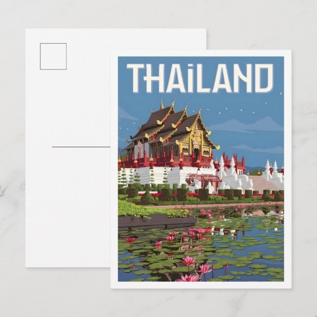 Thailand Vintage Konst Resa Vykort (Fram/baksida)