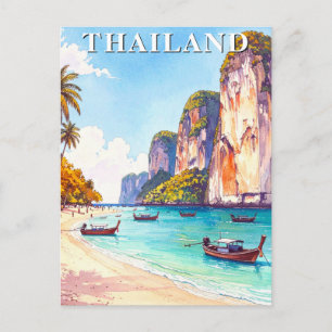 Thailand Vintage resor Cliffs och Longtail Boats Vykort