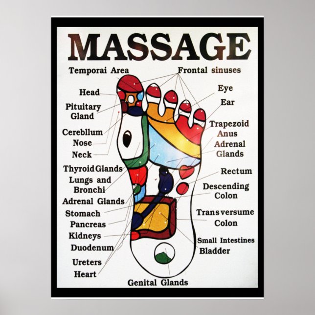 Thailändsk fotmassage ~ Reflexologi karta Poster (Framsidan)