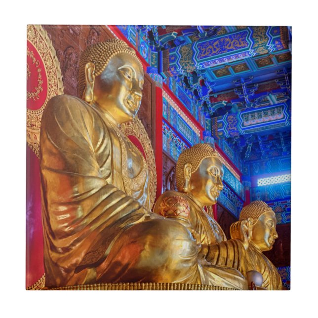Thailändsk kinesisk Buddha-bildstaty Kakelplatta (Framsidan)
