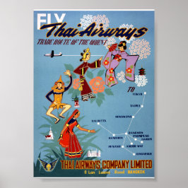 Thailändsk Vintage Flygresaaffisch Restaurering Poster