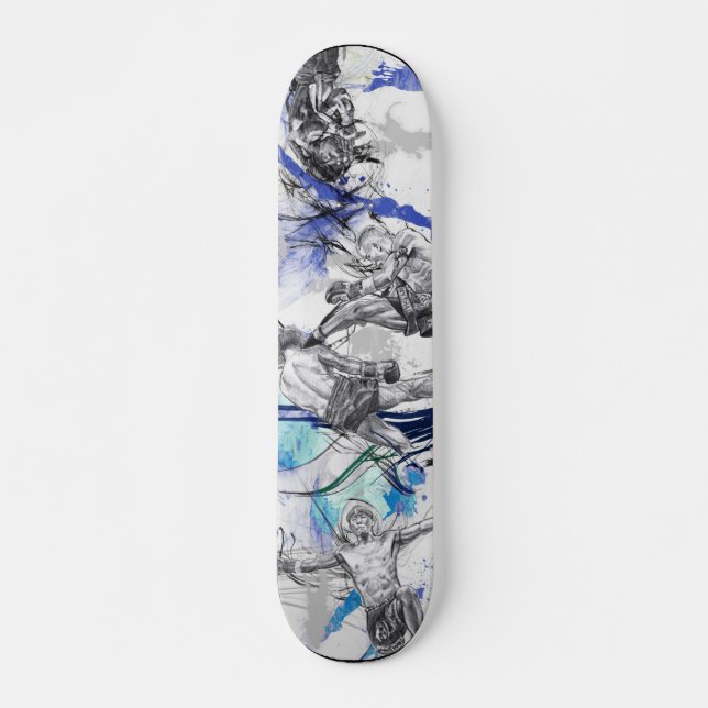 Thailändska boxningblått röker design mini skateboard bräda 18,5 cm (Framsida)