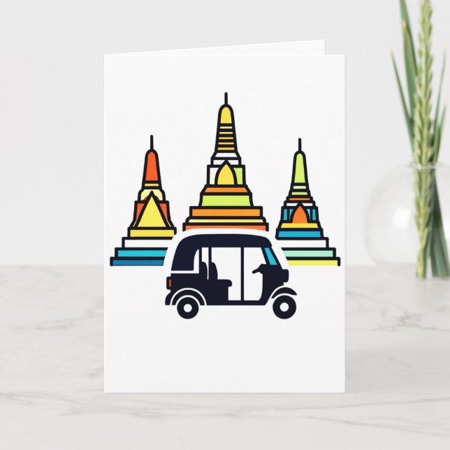 Thailändska tempel och tuk tukar kort (Framsida)