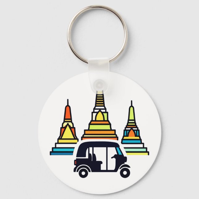 Thailändska tempel och tuk tukar nyckelring (Framsida)