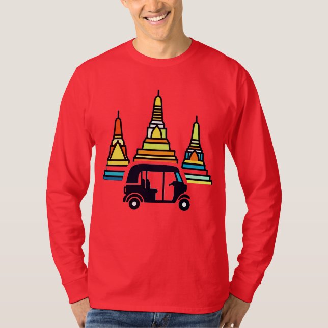 Thailändska tempel och tuk tukar t shirt (Framsida)