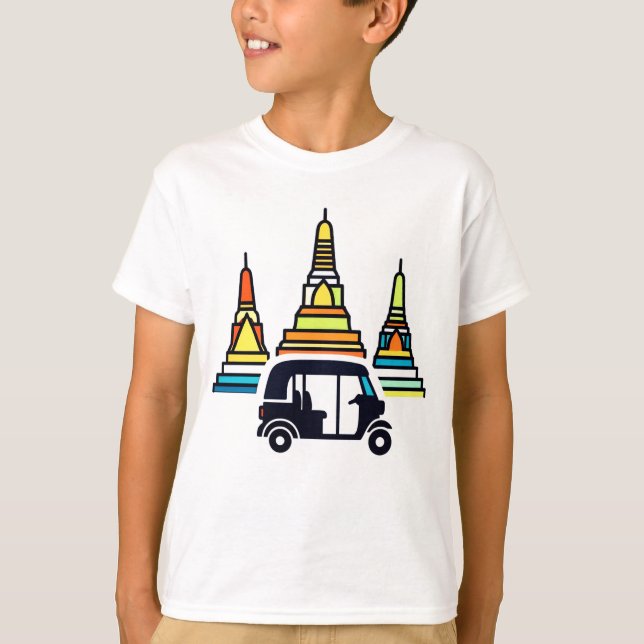 Thailändska tempel och tuk tukar t shirt (Framsida)