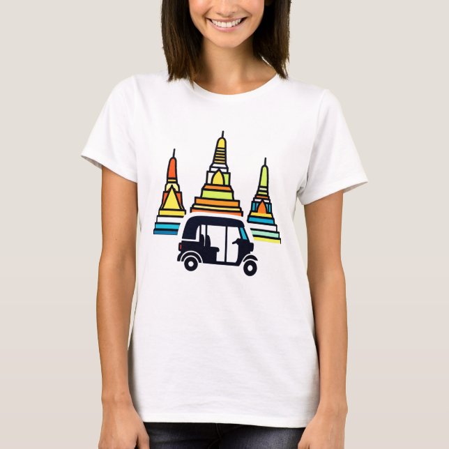 Thailändska tempel och tuk tukar t shirt (Framsida)