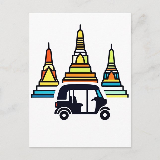 Thailändska tempel och tuk tukar vykort (Framsida)