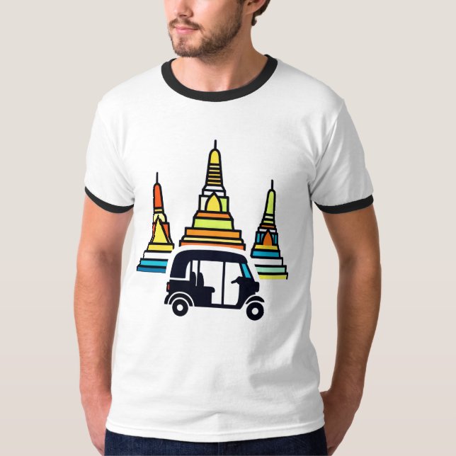 Thailändska tempel och tuk tuker t shirt (Framsida)