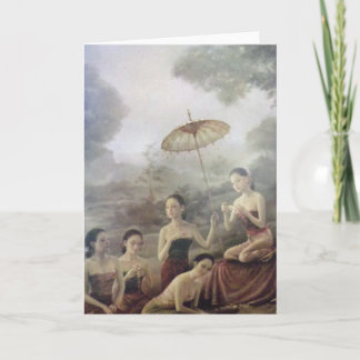 Thailändskt antikt kort för stiltryckhälsning